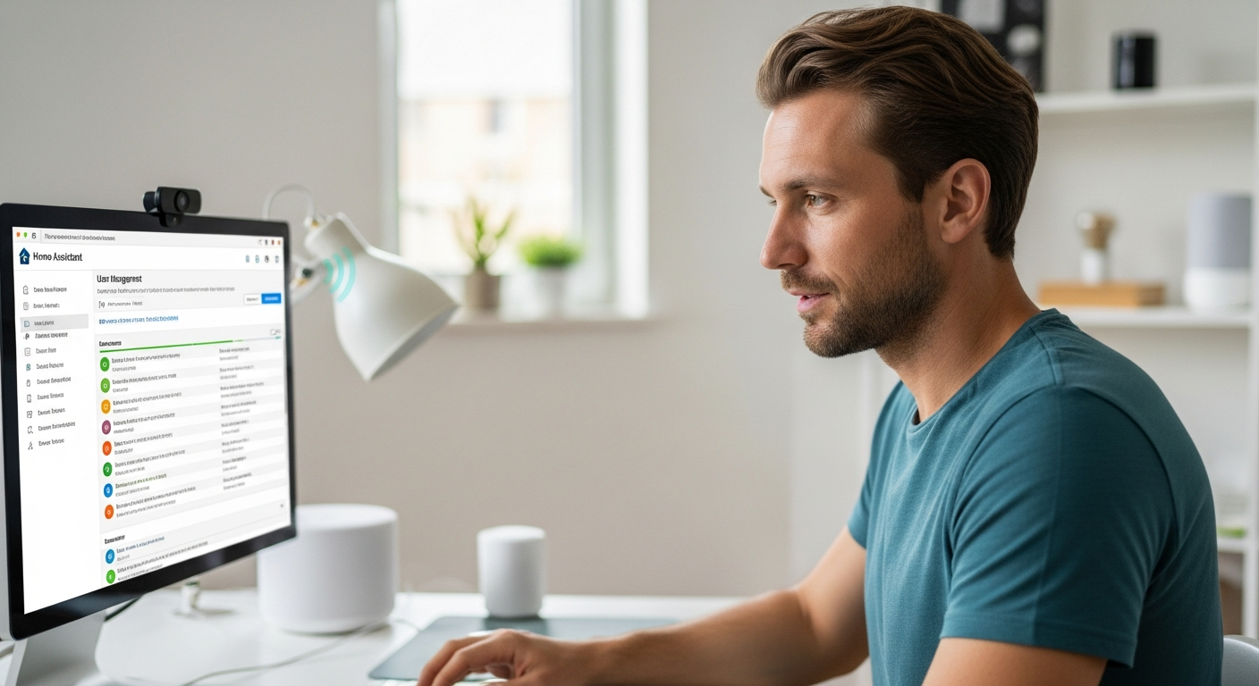 A man manages user accounts in the Home Assistant smart home platform.